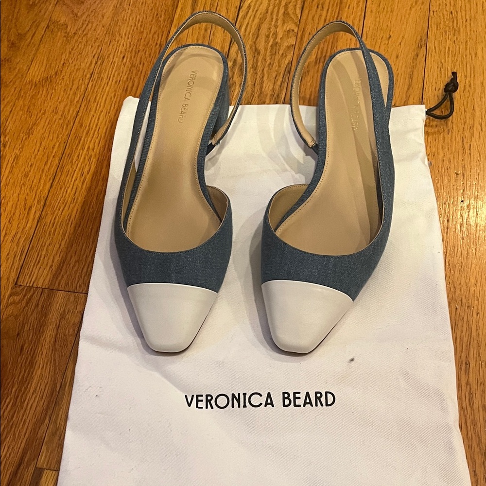Veronica Beard Denim Blue and White Slingback Heels